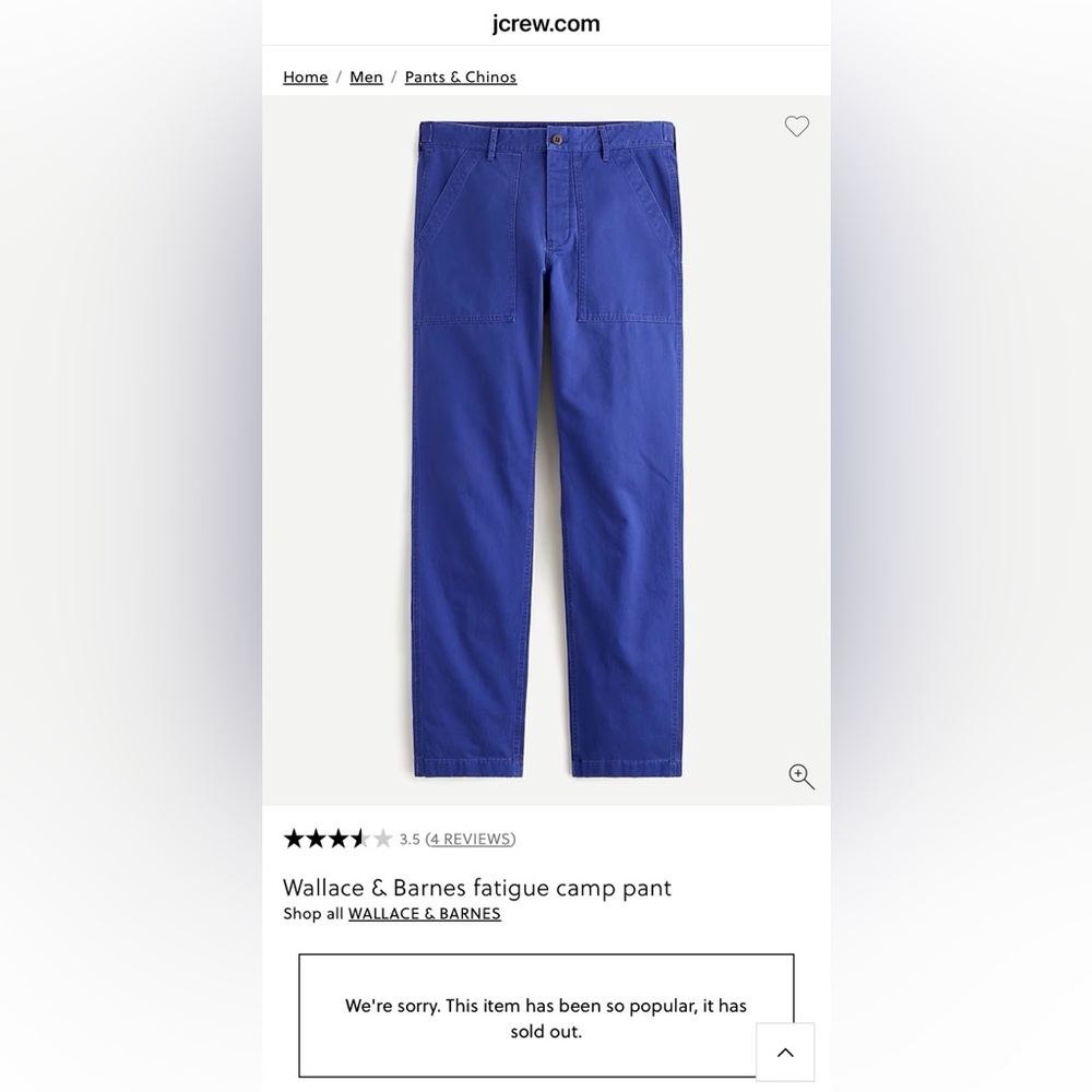 Wallace Barnes Pants Mens 32x30 Canvas Fatigue Military Camp J Crew navy Adult